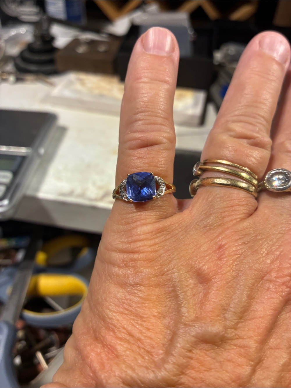 10K Blue Cushion-Cut Sapphire Gemstone Ring  
2.03 Grams Size 7